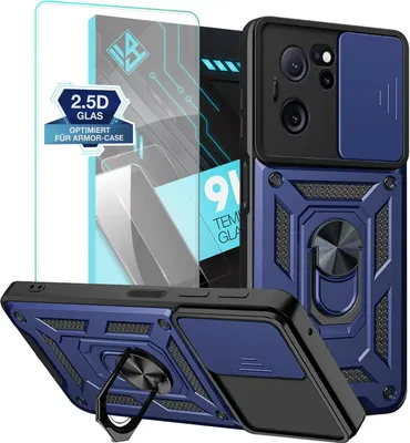 Produktbild von Armor Handyhülle für Xiaomi 13T / 13T Pro mit 9H Displayglas Displayschutz Kameraschutz Handy Panzer Case Cover Schutzhülle Outdoor Farbe: Blau