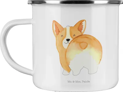 Produktbild von Mr. & Mrs. Panda Teetasse Corgi Po - Weiß - Geschenk, Emaille Tasse, Haferl, Hund, Wauwau, outdoortasse, Pott, Sprüche, Teebecher, Spruch