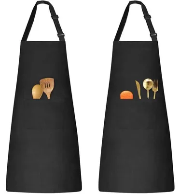 Immagine prodotto di Grembiule da cucina nero regolabile con 2 tasche, grembiule da cucina per cucina, ristorante e lavori domestici