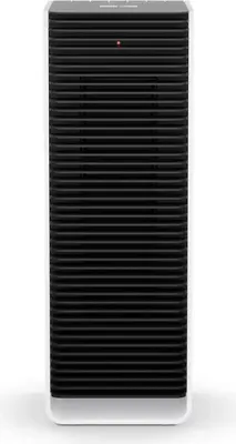 A product shot of a black and white heater.