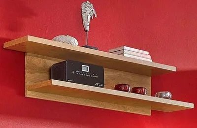 Produktbild von Wandregal aus massiver Wildeiche, 121 cm breit, 22 cm tief, 28 cm hoch, mit 2 Ablageböden.