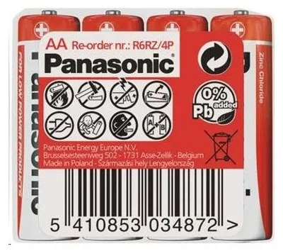 Image de PANASONIC Zinkouhlíkové baterie Red Zinc R6RZ/4P AA 1,5V (shrink 4ks)