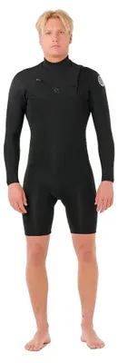 Image de Rip Curl Dawn Patrol, combinaison courte manches longues pour femmes, 2/2 mm, fermeture éclair sur le devant, couleur noire, taille M
