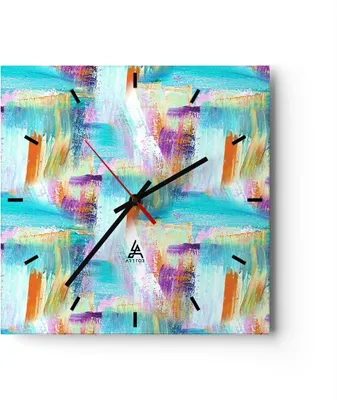 Produktbild von Wanduhr - Quadrat - Glasuhr - Abstraktion modern - 30x30cm - Schleichendes Uhrwerk - Lautlos - zum Aufhängen bereit - Dekoration Modern - Wanddekoration aus Glas - C3AC30x30-3823