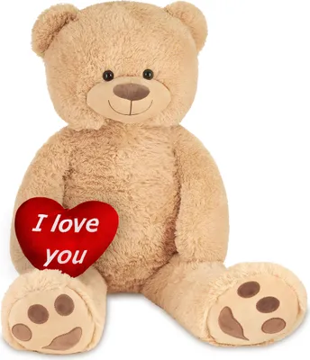 Image de BRUBAKER XXL Ours en peluche 100 cm Beige avec un cœur I Love You Peluche