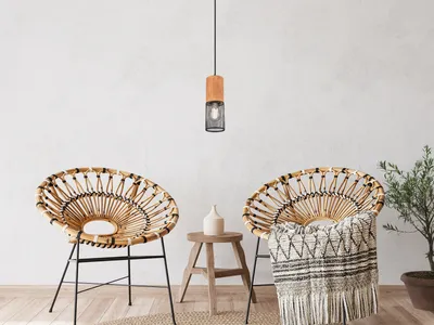 Image de Industrielle lampe suspendue pour au-dessus de la table à manger en métal tressé cuisine lampe suspendue en bois