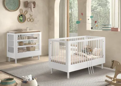 Produktbild von Babyzimmer-Komplettset >Buche massiv< (2-teilig) in weiß - 144x88x74 (BxHxT)