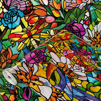 Produktbild von Fensterfolie Selbstklebend 45x200 cm - Bunter Garten - Klebefolie Fenster Sichtschutz - Selbstklebende Fenster Sichtschutzfolie für mehr Privatsphäre und Lichtdurchlässigkeit im Bad oder Büro