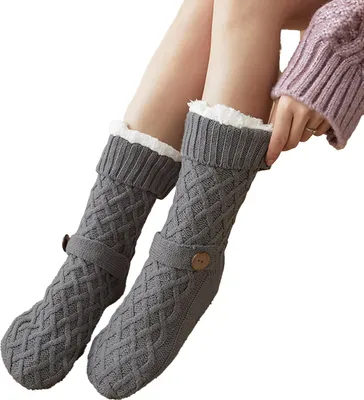 Produktbild von Winter-Haussocken, rutschfest, fleecegefüttert, warm, mit Anti-Rutsch-Socken für drinnen, Schlafzimmer