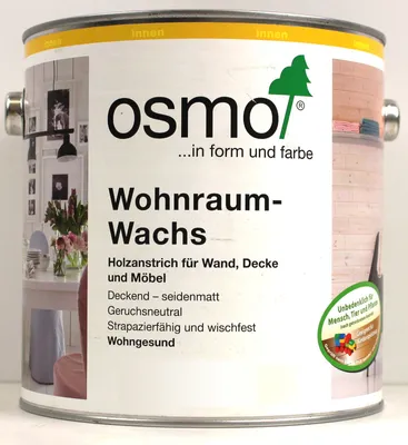 A can of Osmo Wohnraum-Wachs wood finish.
