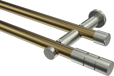 Produktbild von Interdeco Gardinenstange / Vorhangstange Messing Antik / Edelstahl-Optik, Typ Platon Elanto (Rillenzylinder) ohne Ringe, 20 mm Ø 2-läufig, 100 cm
