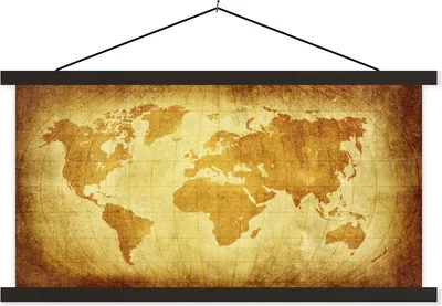 Produktbild von MuchoWow® Textilposter Weltkarte - Vintage - Braun 120x60 cm mit schwarzem Rahmen - Dekoration Schlafzimmer