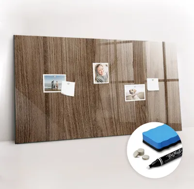 Produktbild von Magnetpinnwand Memoboard - Zubehörsatz - Weißer Marker + Schwamm + Magnete - 120 x 60 cm - Dunkles Holz