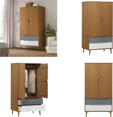 Immagine prodotto di vidaXL Armadio MOLDE Marrone 90x55x175 cm pino massiccio - Armadio - Armadi - Guardaroba - Armadio in legno