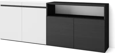 Produktbild von Sideboard, Highboard, 200x35x75cm, 4 Türen, Wohnzimmer, Küche, Weiß und Schwarz