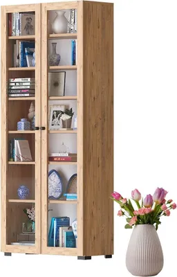 Produktbild von Dekorex KTP211-C-Nussbaum 2-türiges Bücherregal mit Glastüren