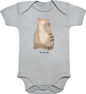 Produktbild von Mr. & Mrs. Panda Strampler Baby Katze Sitzen 1. - 3. Monat - Heather Grey - Geschenk, Cats, Cat, Katzen, Babybody, babykleidung body, Babystrampler, overall, Herz