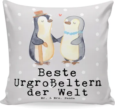 Produktbild von Mr. & Mrs. Panda kissen bedruckt Pinguin Beste Urgroßeltern der Welt - Grau Pastell - Geschenk, Dekokissen, Kuschel, 40x40, Ur, Geschenkidee, Kuschelkissen, Kleinigkeit