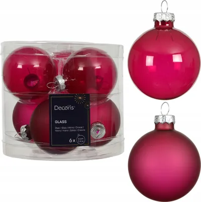 Produktbild von Fuchsia Weihnachtskugeln Set, Glas, Matt & Glänzend, 6cm, 6er Pack, Elegante Dekoration