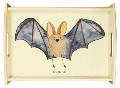 Produktbild von Mr. & Mrs. Panda tablett holz Fledermaus Flügel - Gelb Pastell - Geschenk, Lustige Sprüche, Servier, serviertablett aus, sofatablett, betttablett, Deko