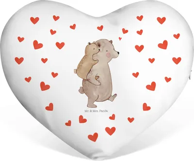 Produktbild von Mr. & Mrs. Panda Kuschelkissen Papa Bär - Weiß - Geschenk, Vatertag, Romantisches Kissen, Herz, Dekokissen, Sofakissen, Hochzeitskissen, Muttertag, Vater
