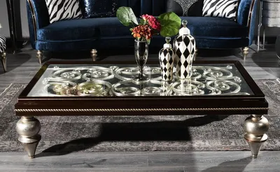 Immagine prodotto di Casa Padrino Tavolino barocco marrone scuro / argento antico 167 x 92 x h. 48 cm - Magnifico tavolino da salotto in legno massiccio con piano in vetro - Qualità eccellente