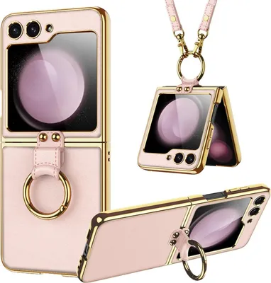 Immagine prodotto di Custodia per Samsung Galaxy Z Flip 6 / Z Flip 7 FE Cover rigida in pelle con design in plastica elettrolitica, protezione dello schermo e cinturino con supporto ad anello Rosa