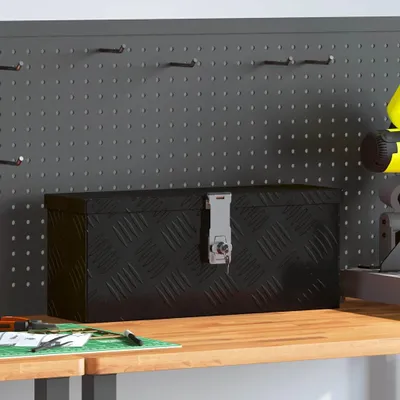 Image de vidaXL Boîte de rangement noire 50x15x20,5 cm aluminium
