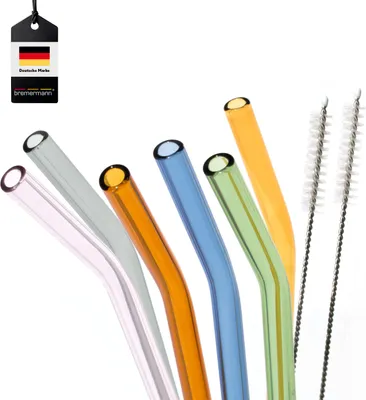 Produktbild von bremermann 6er Glas-Trinkhalme, 20 cm Länge, wiederverwendbar, bunt inklusive 2