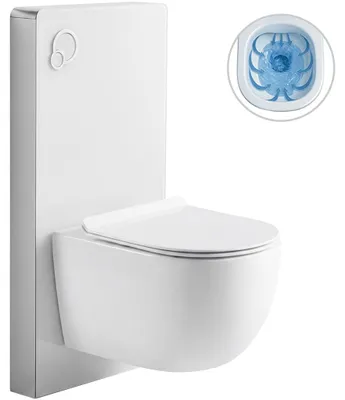 Productafbeelding van Complete toiletset Modul/Felci - wit, glanzend - geïntegreerde spoelknop - pmatisch spoelsysteem - 53x37 cm