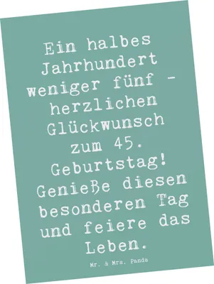 Produktbild von Mr. & Mrs. Panda Postkarte Spruch 45. Geburtstag Feier - Meeresbrise - Geschenk, Ansichtskarte, Happy Birthday, bildkarte, Postkarten, Geburtstagsgeschenk, einzelkarte