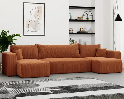 Produktbild von Idohome Ecksofa-Wohnzimmer Sofa mit Schlaffunktion und Bettkasten, Eckcouch, Polstermöbel, Sofa, Couch modern in Farbe Orange Poso 40 U Form Piano