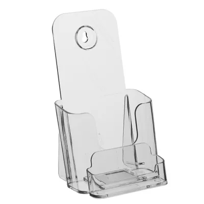Produktbild von Din Lang (99x210mm) Tischprospekthalter Hochformat mit zusätzlichem Visitenkartenfach / Tischprospektständer / Flyerständer / Flyerhalter / Prospekthalter / Prospektständer