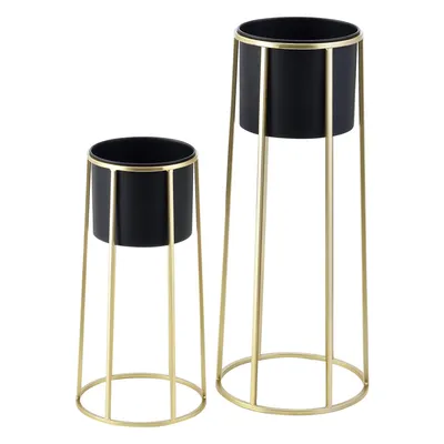 Produktbild von In And OutdoorMatch Blumentopf Krista - On Standard - Metall - 2er-Set - Schwarz und Goldfarben - Stilvolles Design