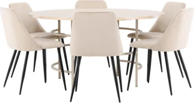 Produktbild von Copenhagen Essgruppe Tisch Ø140cm und 6 Stühle whitewash, beige.
