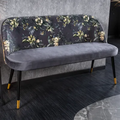 Produktbild von riess-ambiente Bank PRÊT-À-PORTER grau Samt florales Muster und goldene Fußkappen Dekobank Polsterbank Bank