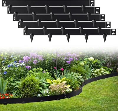 Immagine prodotto di Izrielar Bordatura per prato Bordatura per giardino Bordatura zincata Bordatura divisoria 100x15cm 50m Nero