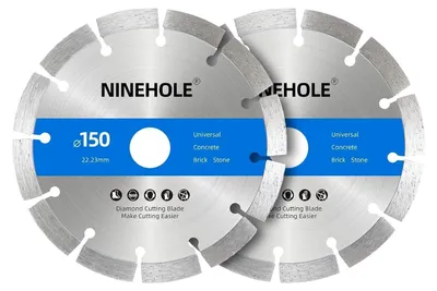Zdjęcie produktu dla 2 tarcze diamentowe do cięcia uniwersalne, 150 mm, do betonu, granitu, kamienia, cegły, muru, do cięcia na mokro i sucho, otwór 22,23 mm