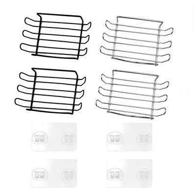 Productafbeelding van RVS zeephouder - Zelfklevende doucheplank zonder boren - Geschikt voor keuken en badkamer - Zwart en zilver, 13,5 x 8,6 cm