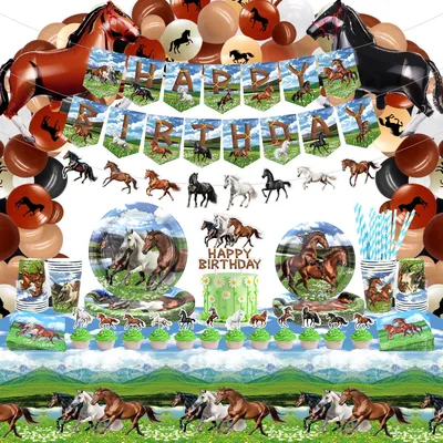Productafbeelding van Solidchoice - Paardenthema Verjaardagsdecoratie met Borden en Ballonnen