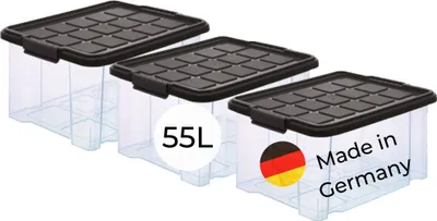 Produktbild von Novaliv 3x Aufbewahrungsboxen mit Deckel Groß 55L Anthrazit Nestbar stapelbar mit Clipverschluss Rollboxen Kunststoff BPA-frei 61x40x32,5 cm