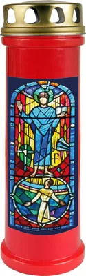 Imagen del producto de Vela roja, duración de la llama: 100 horas (4 días), diseño: ventana azul