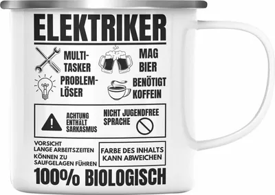 Produktbild von Trendation - Elektriker Emaille Tasse Geschenk Elektromeister Lustiger Spruch Männer Geschenkidee Multitasker (Silber)