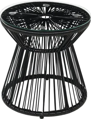 Image de Outsunny Table de jardin ronde en ršŠsine tressšŠe imitation rotin, table de bistrot en mšŠtal, table d'appoint plateau en verre trempšŠ ? 40 cm, pour terrasse, jardin, noir