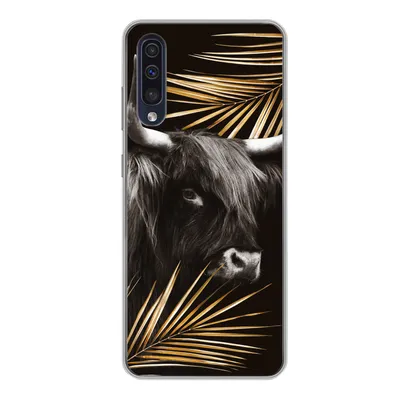 Produktbild von MuchoWow® Handyhülle Schutzhülle Hülle für Samsung Galaxy A50 Schottischer Highlander - Blätter - Gold Silikon Softcase Handy Hülle - Mobiltelefonhülle