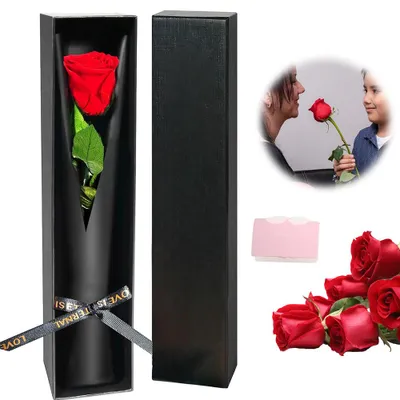 Image de Rose éternelle avec tige Cadeaux roses éternelles pour femmes Fleur de rose artificielle romantique Anniversaire, cadeau de Saint-Valentin, fête des mères, décoration
