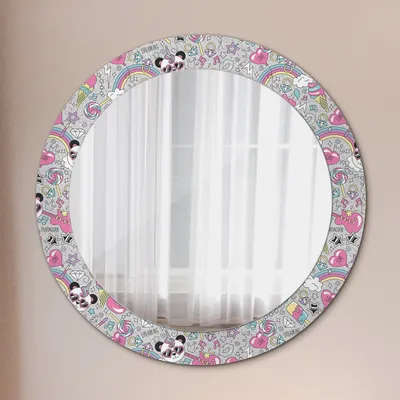 Produktbild von Wohnzimmer Spiegel - Mirror zum Wandspiegel Schlafzimmer – Schminkspiegel - Panda Einhorn - Rund: Ø70cm