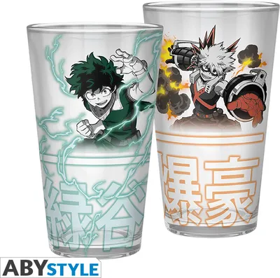 Productafbeelding van MY HERO ACADEMIA - Grote glazen beker - 400 ml - Izuku & Bakugo - set