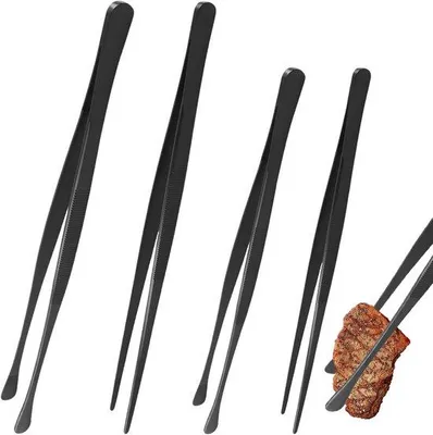 Productafbeelding van Famanu set van 4 pincetten voor wenkbrauwen, met ophangoog - 30 cm, 25 cm, roestvrij staal