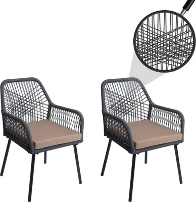 Image de set de 2 chaises de jardin HWC-O12, Outdoor Sitzpolster Aluminium Seilflecht Rope ~ anthracite, housse taupe